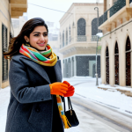 **

"A stylish woman, fully clothed in appropriate winter attire, walking down a snowy street in Beirut. She is wearing a fashionable, modest wool coat in a neutral color, paired with a colorful scarf and gloves. The background features traditional Lebanese architecture and softly falling snow. Safe for work, family-friendly, perfect anatomy, natural pose, professional photography, high quality."

**