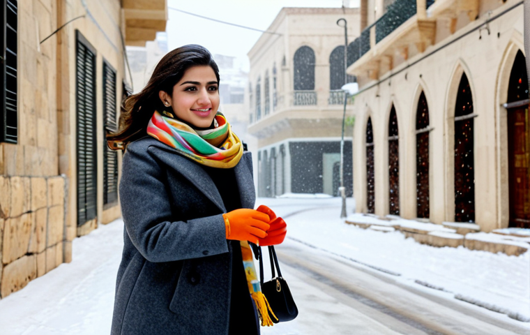 **

"A stylish woman, fully clothed in appropriate winter attire, walking down a snowy street in Beirut. She is wearing a fashionable, modest wool coat in a neutral color, paired with a colorful scarf and gloves. The background features traditional Lebanese architecture and softly falling snow. Safe for work, family-friendly, perfect anatomy, natural pose, professional photography, high quality."

**