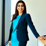 **

"A professional Arab businesswoman in a modest, tailored business suit, smiling confidently while standing in a bright, modern office in Dubai, fully clothed, appropriate attire, safe for work, perfect anatomy, natural proportions, professional corporate photography, high quality."

**